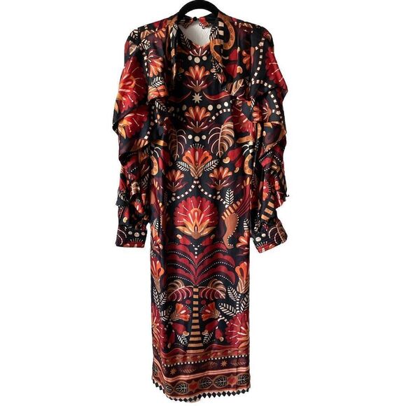 New FARM Rio Midi Dresses RED NATURE BEAUTY SCARF BACKLESS MIDI DRESS Sz Medium - Picture 5 of 6
